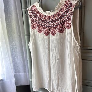 Lily White Red and Pink Ruffled Sleeveless Blouse